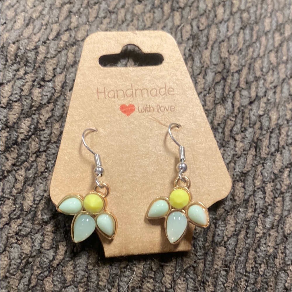 Handmade Floral Earrings with Yellow and Mint Accents